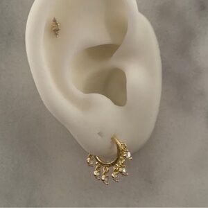 18K Gold Crystal Fringe Tassel Dangle Hoop Earrings